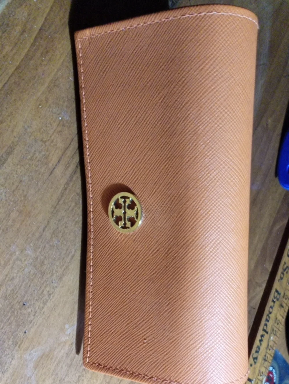 Tory Burch Peach-Orange Saffiano Continental with Gold Logo